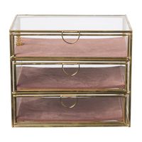 Sieradendoos met 3 lades - goud/roze - 18x12x15 cm