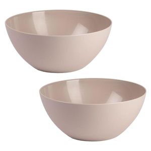 Serveerschaal/saladeschaal - 2x stuks - D26 x H12 cm - kunststof - beige