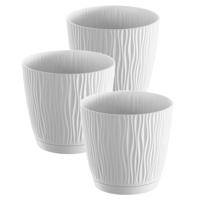 Plantenpot/bloempot Waves - 3x stuks - kunststof - wit - D17 x H16 cm - binnen/buiten