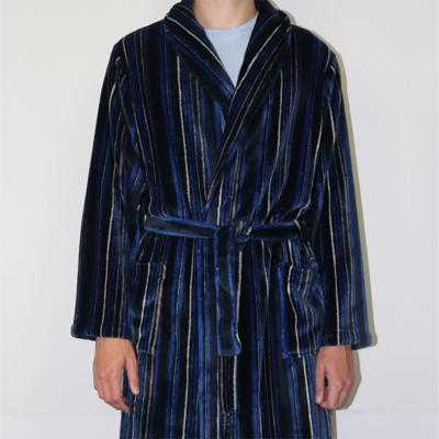 Heren Fleece Badjas - Blue Stripe - Warme winter ochtendjas