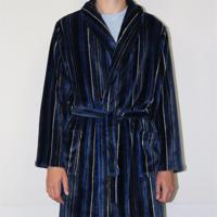 Heren Fleece Badjas - Blue Stripe - Warme winter ochtendjas