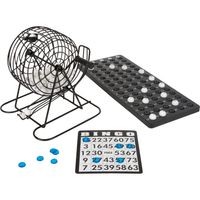 Bingo spel zwart/wit complete set 20 cm nummers 1-75 met molen/168x bingokaarten/2x stiften - thumbnail