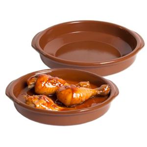 Tapas ovenschaal/serveerschaal - 2x - rond - Spaans terracotta/aardewerk - D26 x H6.5 cm