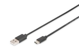 Digitus USB-kabel USB 2.0 USB-C stekker, USB-A stekker 1.00 m Zwart Flexibel AK-300154-010-S