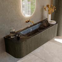 Badmeubel Mondiaz Kurve-Dlux | 160 cm cm | Meubelkleur Shadow | Wastafelkleur Lava | Solid surface | Wasbak midden spoelbak | Zonder kraangat(en)