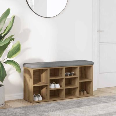 Schoenenbank 82x32x45,5 cm bewerkt hout artisanaal eikenkleur