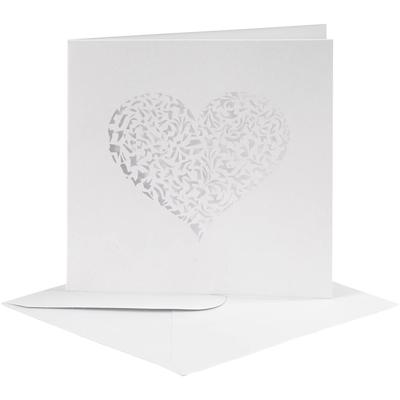 Creativ Company Kaart met envelop, afmeting kaart 13,5x13,5 cm, afmeting envelop 14,5x14,5 cm, 240+110 gr, wit, 5 set/ 1 doos