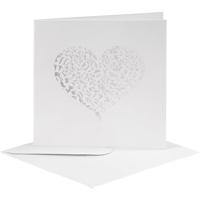 Creativ Company Kaart met envelop, afmeting kaart 13,5x13,5 cm, afmeting envelop 14,5x14,5 cm, 240+110 gr, wit, 5 set/ 1 doos