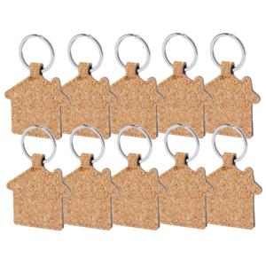 Sleutelhanger met huisje - 10x - kurk/metaal - 5 x 6 cm - eigen huis/nieuw huis   -