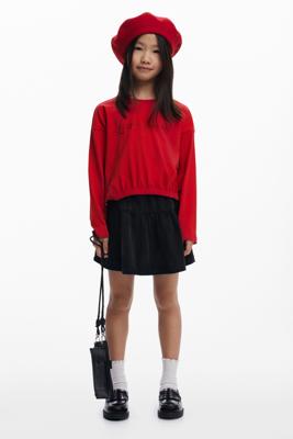 Effen T-shirt met strasslogo - RED - 7/8