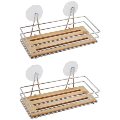 Doucherekje/badkamerrekje - 2x - bamboe hout - metaal - 27 x 12 x 10 cm