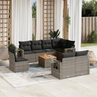 9-delige Loungeset met kussens poly rattan grijs