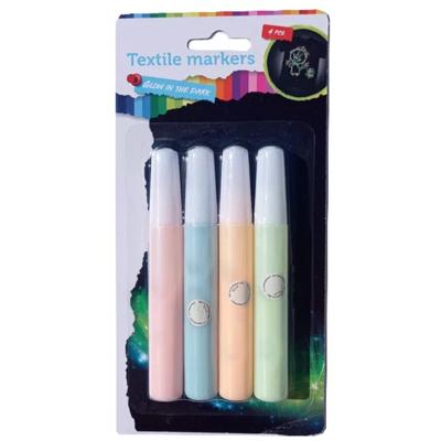 Textielstiften Glow in the dark - 4x stuks - knijpstiften - 4 kleuren - hobby/knutselen
