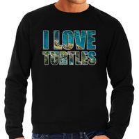 Tekst sweater I love turtles met dieren foto van een schildpad zwart voor heren - thumbnail