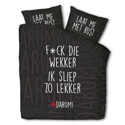 Dekbedovertrek #DARUM! F*ck Die Wekker! - Lits-Jumeaux (240x220 Cm) - Zwart Microvezel - Modern & Tekst & Romantisch - #DARUM! - Dekbed-Discounter.nl