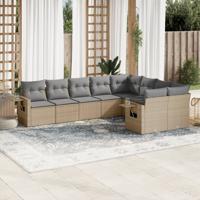 9-delige Loungeset met kussens poly rattan beige