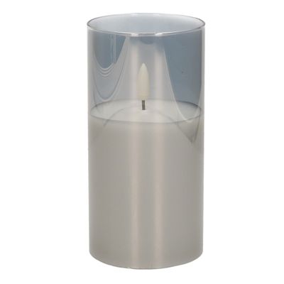 1x stuks luxe led kaarsen in grijs glas D7,5 x H15 cm met timer