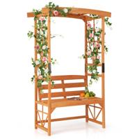 Rozenboog met Bank Houten Boog voor Klimplanten 2-Zits Tuinbank met Klimhulp Zitbank met Rankrooster Klimboog voor Tuin 120 x 58 x 189 cm