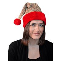 Set van 2x stuks luxe kerstmuts beige/rood met glitters en pluche