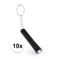 Sleutelhanger met zaklamp - 10x - zwart - Uitdeel speelgoed cadeautjes - mini zaklampen