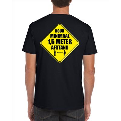 Houd 1,5 meter afstand shirt zwart voor heren