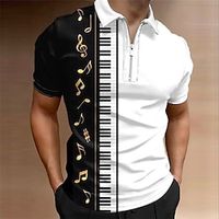 Voor heren POLO Shirt Polo met rits Golfshirt Grafische prints Muziek Pano-toetsen Strijkijzer Zwart Buiten Straat Korte Mouw Vetoketju Afdrukken Kleding Modieus Ontwerper Casual Ademend Lightinthebox