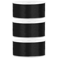 Sierlint satijn - 3x - Zwart - 2.5 cm/25 mm x 25 meter - Cadeaulint satijnlint/sierlinten - Hobby