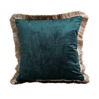 Fluwelen Sierkussen Petrol met Goudkleurig Franjes (45 x 45 cm) - thumbnail