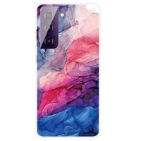 Marmerpatroon Gegalvaniseerd IMD Samsung Galaxy S21 FE 5G TPU Hoesje - Blauw / Roze - thumbnail