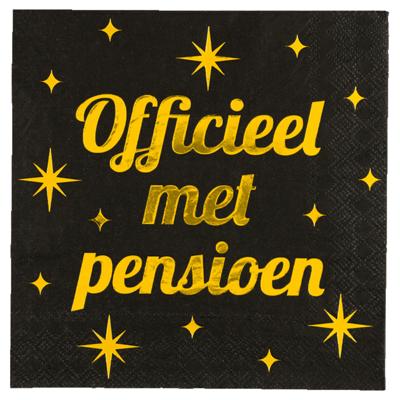 Verjaardag feest servetten - Officieel met Pensioen - 16x stuks - zwart/goud - 33 x 33 cm