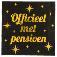 Verjaardag feest servetten - Officieel met Pensioen - 16x stuks - zwart/goud - 33 x 33 cm