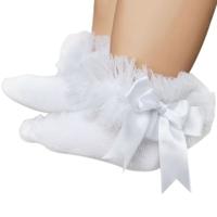 3 paar Bow Lace sokken Baby katoen Enkelsokken maat: S (witte sokken witte strik)