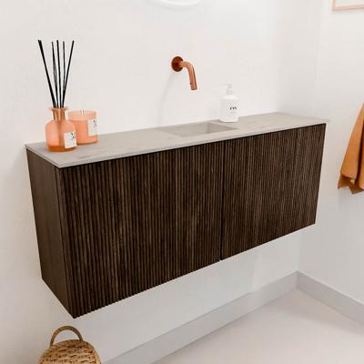 Toiletmeubel Mondiaz Joya Dlux | 100 cm | Meubelkleur Walnut | Faye wastafel Opalo Wasbak Midden | Zonder kraangat(en)