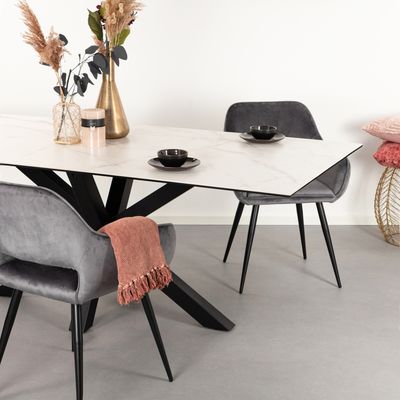 Sohome Eettafel 'Parker' Keramiek met marmerlook, 160 x 90cm, kleur Wit
