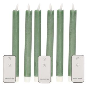 LED dinerkaarsen - 6x - jade groen - 23 cm - met afstandsbediening