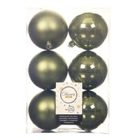 18x stuks kunststof kerstballen mos groen 8 cm glans/mat - thumbnail