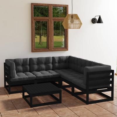6-delige Loungeset met kussens massief grenenhout