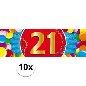 10x 21 Jaar leeftijd stickers verjaardag versiering   -