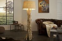 Handgemaakte drijfhouten vloerlamp WILD NATURE 155cm zand met linnen kap - 30208 - thumbnail