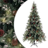 VidaXL Kerstboom met led en dennenappels 225 cm pvc en pe groen en wit