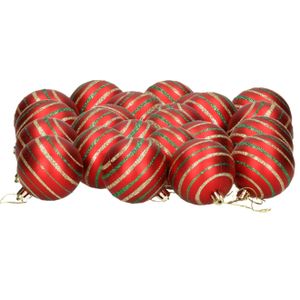 24x stuks gedecoreerde kerstballen rood kunststof 6 cm