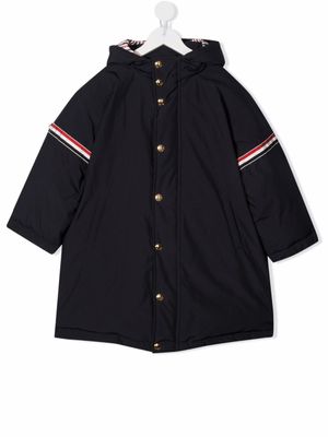 Thom Browne Kids manteau rayé à capuche - Bleu