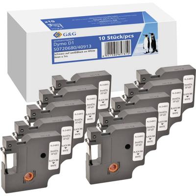 Labeltape Set van 10 stuks G&G BB-D-G-D1-40913-10 Compatibel vervangt DYMO 40913 Kunststof Tapekleur: Wit Tekstkleur: Zwart 9 mm 7 m