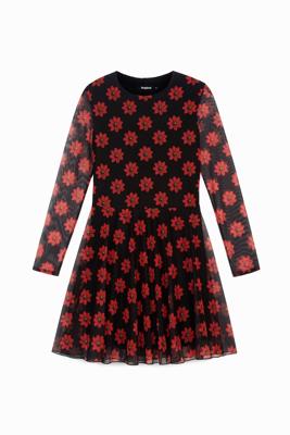 Korte jurk met bloemen - BLACK - S