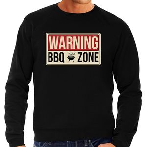 Warning bbq zone bbq / barbecue cadeau sweater / trui zwart voor heren