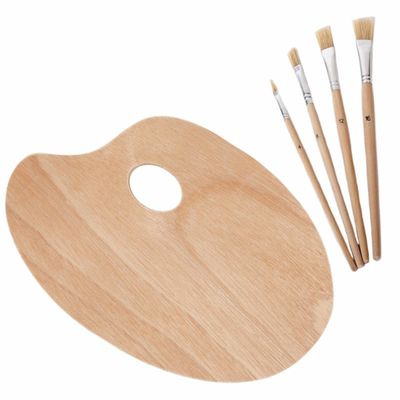Houten schilders palet met 4x stuks verfkwasten/penselen Houten schilders palet met 4x stuks verfkwasten/penselen