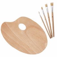 Houten schilders palet met 4x stuks verfkwasten/penselen