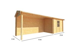 Blokhut met overkapping Fenna 700 cm bij 200 cm diep Zadeldak - Warentuin collection