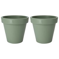 Plantenpot/bloempot - 2x - Tuin buiten - kunststof - groen - D20 cm