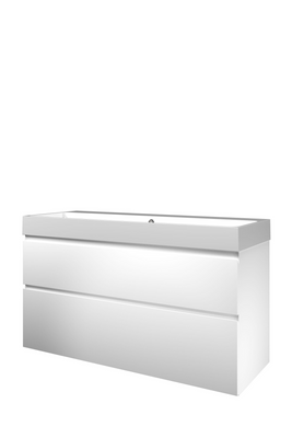 Proline polystone Loft badmeubelset met wastafelonderkast met 2 asymmetrische lades en polystone wastafel zonder kraangat 120 x 70 x 46 cm, mat wit /